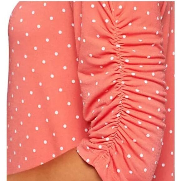 Susan Graver Womens 2X Liquid Knit Polka Dot Top 3/4 Ruched Sleeves Black New - Picture 5 of 7